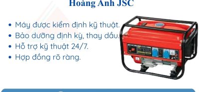 Ưu điểm khi thuê máy tại Hoàng Anh JSC Máy mới, tiết kiệm nhiên liệu, giảm ồn hiệu quả. Đội ngũ kỹ thuật chuyên nghiệp, hỗ trợ nhanh mọi thời điểm. Miễn phí lắp đặt và tư vấn vận hành. Chiết khấu cao khi thuê dài hạn hoặc thuê theo dự án lớn. Giao hàng nhanh toàn khu vực Bắc Từ Liêm, Cầu Giấy, Nam Từ Liêm.