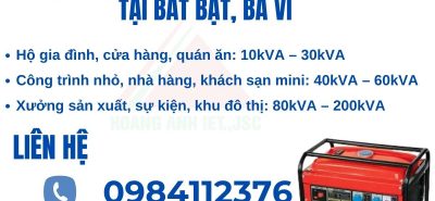huê máy phát điện Bất Bạt, Ba Vì 50–200kVA giá tốt 24/7. Dịch vụ Hoàng Anh JSC uy tín, giao nhanh, hỗ trợ kỹ thuật tận nơi.